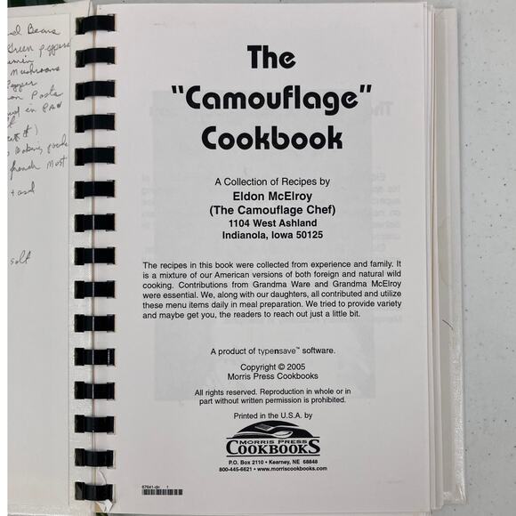 The Camouflage Cookbook Hardcover Spiral Bound Chef Eldon McElroy 2005 Wild Game - Picture 5 of 11